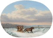 Cornelius Krieghoff Crossing the Ice at Quebec' oil painting